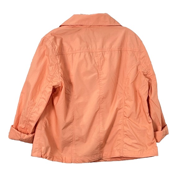 Chicos Womens Windbreaker Jacket 2/US12 Soft Orange Long Sleeve Roll Tab Zipper - Picture 3 of 12
